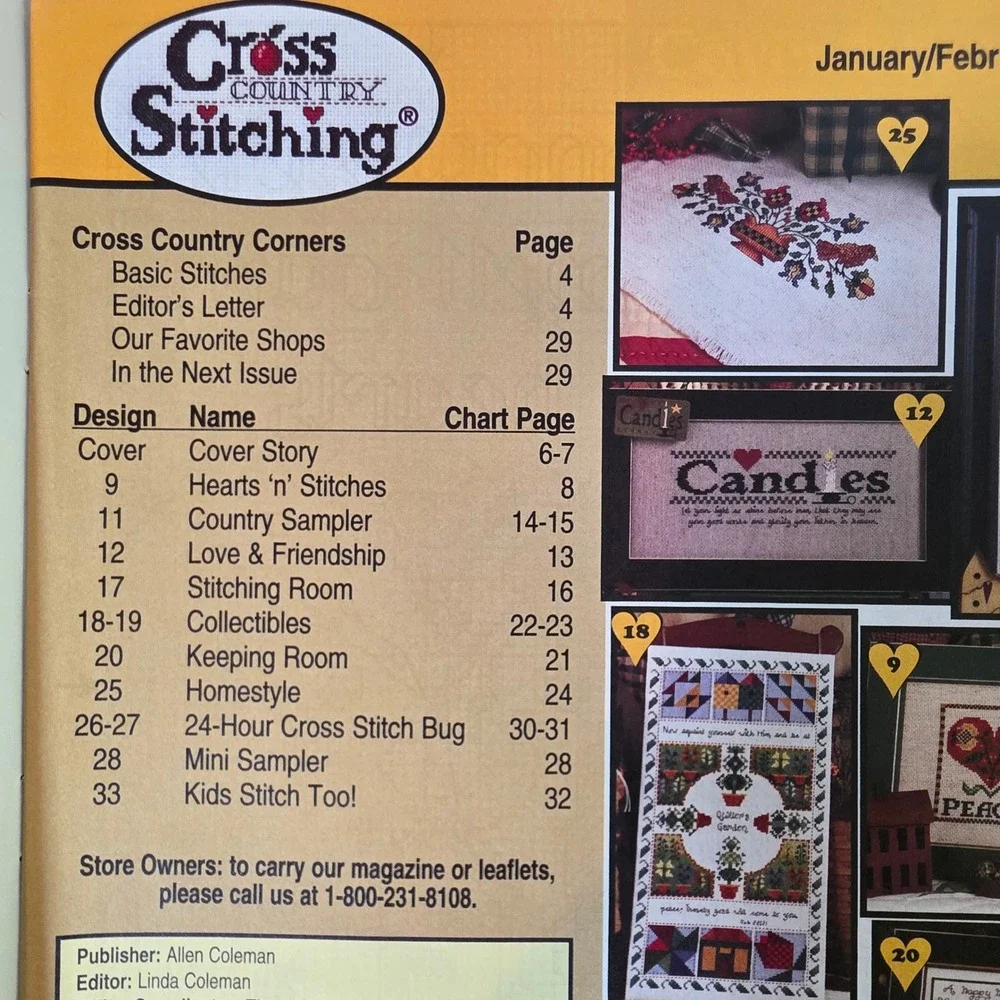 Cross Country Stitching Feb 2007 Cross Stitch Patterns Primitive Folk Art OOP